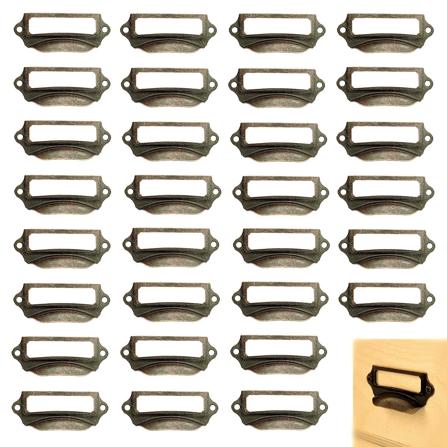 DD-life Office Library File Drawer Tag Frame Label Holder Pull Handle 30Pcs (Brass)