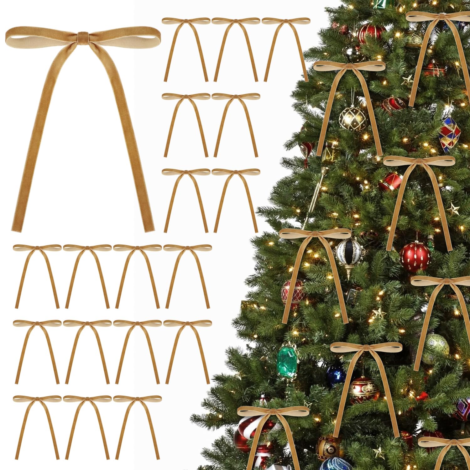 KKSTY 30Pcs Light Brown Christmas Velvet Bows, Vintage Style Velvet Ribbon Bows for Christmas Tree, Gift Wrapping, Wreaths, Garlands, Wedding, Party, Home Decor,5x7 Inches