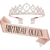 zeclive Rose Gold Birthday Crown, Birthday Sash for Woman, Party Decorations, Elegant Tiara Party Accessories for Women&Girl with'BIRTHDAY QUEEN'Sash