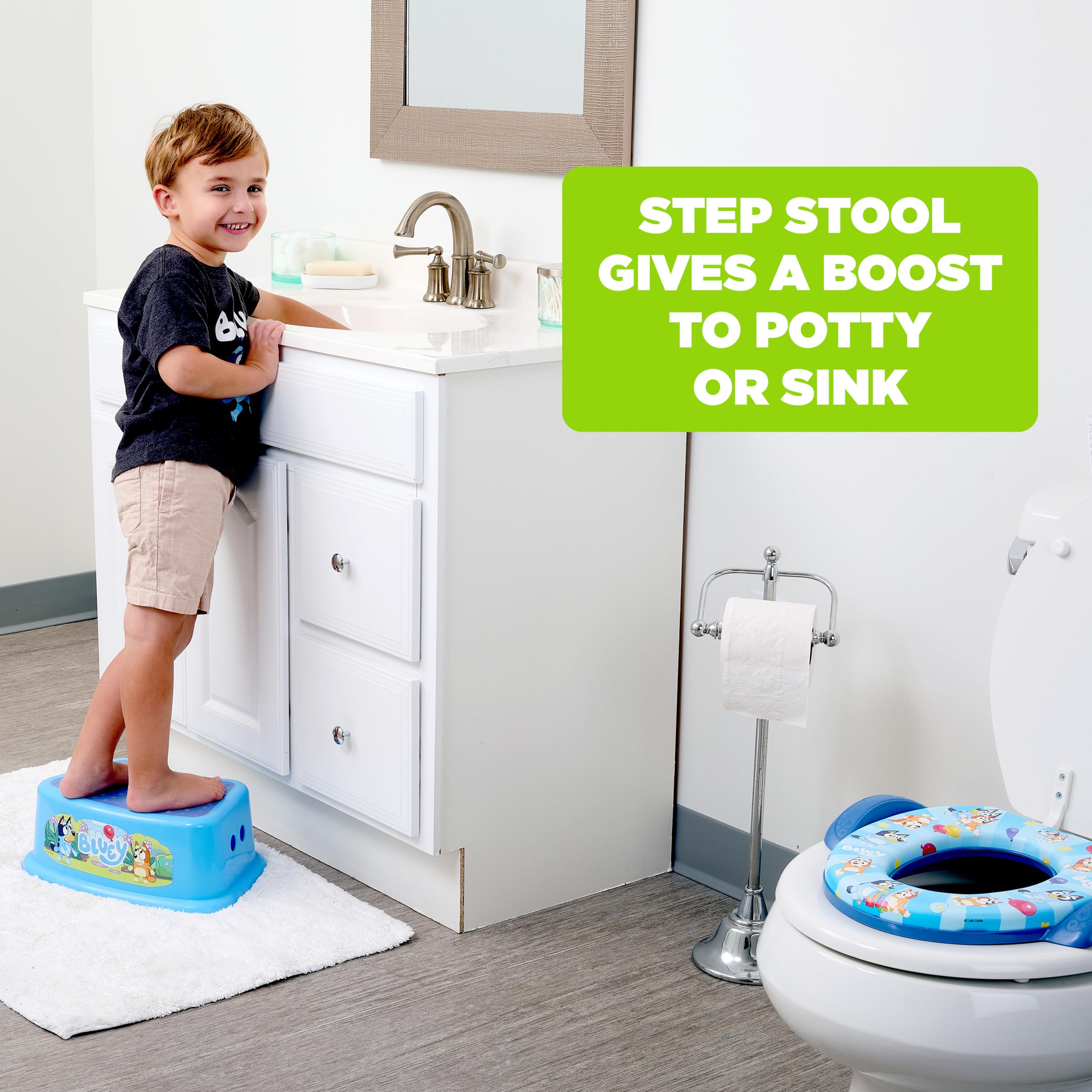 Bluey Potty Training Set, 2 pieces combine soft potty seat and a non-slip step stool, for toddlers and kids, potty training with fun Bluey characters.
