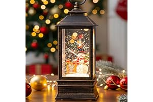 QUALDOUT Christmas Snow Globe Water Glittering Farm Snowman with Music & Timer, USB Lined/Battery Operated Lighted Lantern for Christmas Festival Decoration Gifts