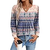 Zeagoo Long Sleeve Shirts for Women 2025 Casual Pleated V Neck Fall Tunic Tops Button Down Blouse Dressy Loose T-Shirts