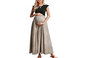 OUGES Women 2025 Spring Summer Dresses Maternity Sleeveless Ribbed Fashion Casual Outfits Maxi Dress with Pockets
