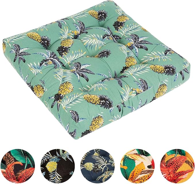 HIGOGOGO Outdoor Seat Cushion, Square Tropical Pineapple Pattern Patio Furniture