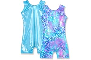 Nymphperi 2 Packs Gymnastics Leotard for Girls Sparkle Biketards with Shorts Kids Sleeveless Unitard One-Piece Dancewear