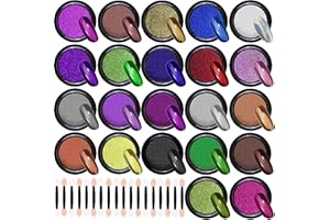 Duufin 22 Colors Chrome Nail Powders Metallic Nail Powder Mirror Effect Nail Art Chrome Powder with 22 Pcs Eyeshadow Sticks, 1g/Jar