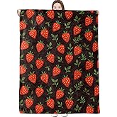 dongprom Strawberry Blanket Sweet Red Fruit and Leaf on Black Background Throw Blankets Lightweight Flannel Throws for Camping Couch Chair Office Bed Home Decor Gifts for Adults,60x50inch