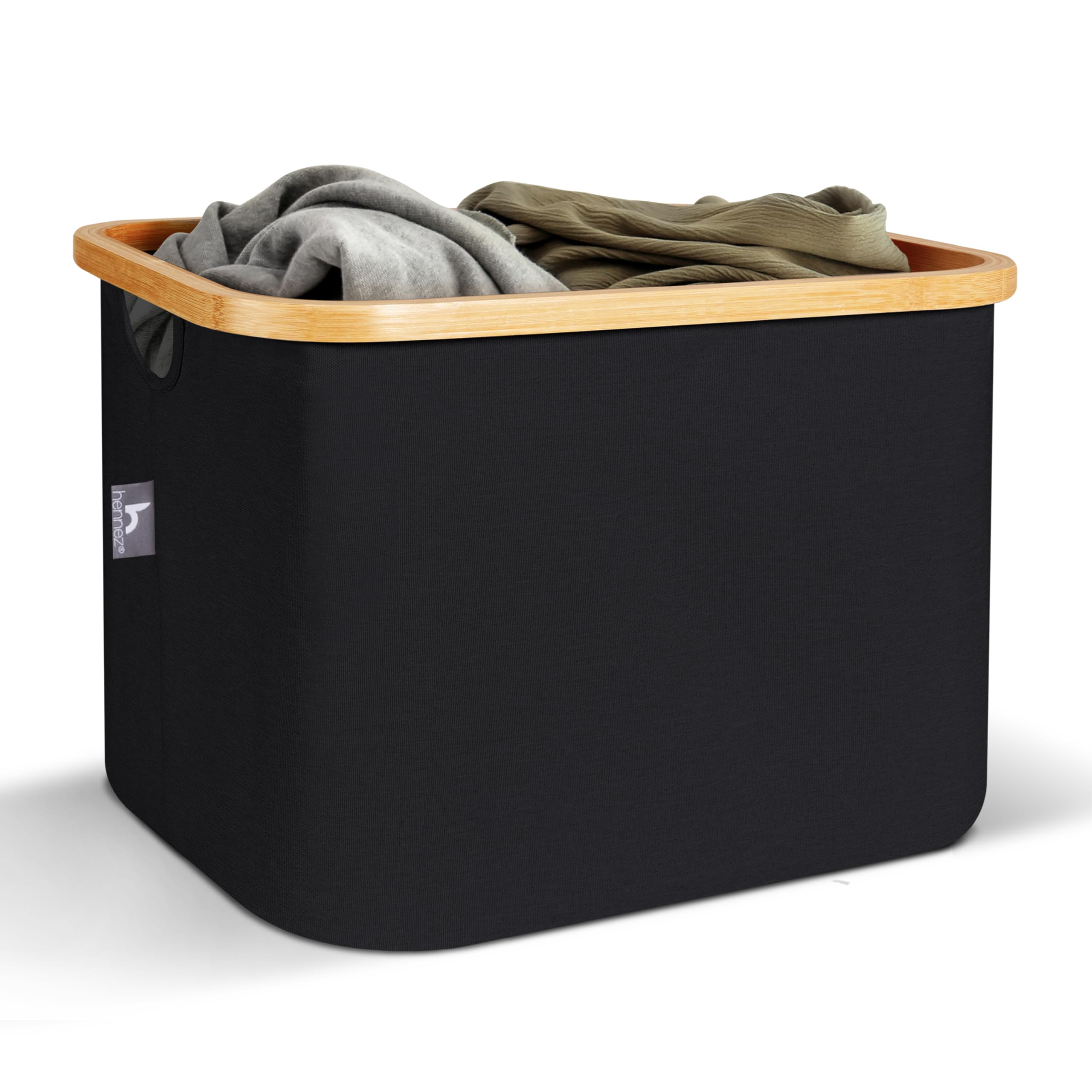 HENNEZ Black Canvas Storage Box Basket for Kallax Inserts - Foldable Laundry Basket Small - Collapsable Laundry Baskets with Handles Box - Colapsobal Folding Washing Basket Boxes - Ironing Hamper