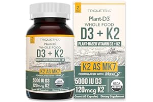 Organic Plant D3 + K2 | 5000 iu D3 + 120 mcg K2 as All-Trans MK7 from MenaQ7® - 100% Whole Food, Raw & Vegan | Enhanced Diges