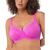 HSIA Minimizer Bras for Women Full Coverage, Unlined Lace Sexy Plus Size Underwire Bra for Large Breasts Hot Pink