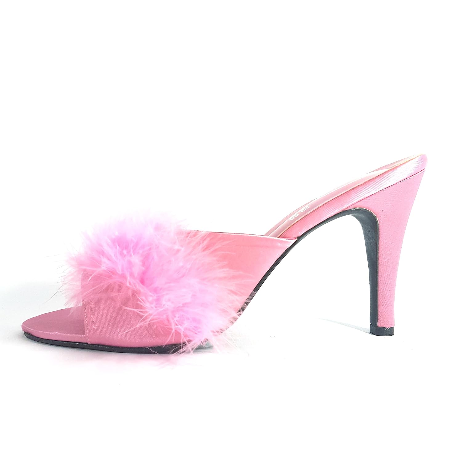 Pink fluffy heeled slippers Clearance