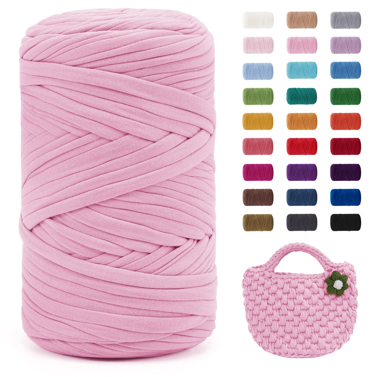 Uiopa Dark Pink T-Shirt Yarn, 400g/120m Elastic Fabric Crochet Cloth T Shirt Yarn, Chunky Hand Knitting Polyester Ribbon for Crocheting Bags/Baskets/Rugs, Home Decor, DIY Crafts
