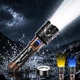 SKYFIRE Rechargeable Flashlight with Ignition Lens &amp;Yellow Blue Light-Upgraded, 5000 LED Super Bright Flashlights High Lumens, Zoomable,6Modes,Waterproof Tactical Flash Light for Outdoor,Home &amp;Gift