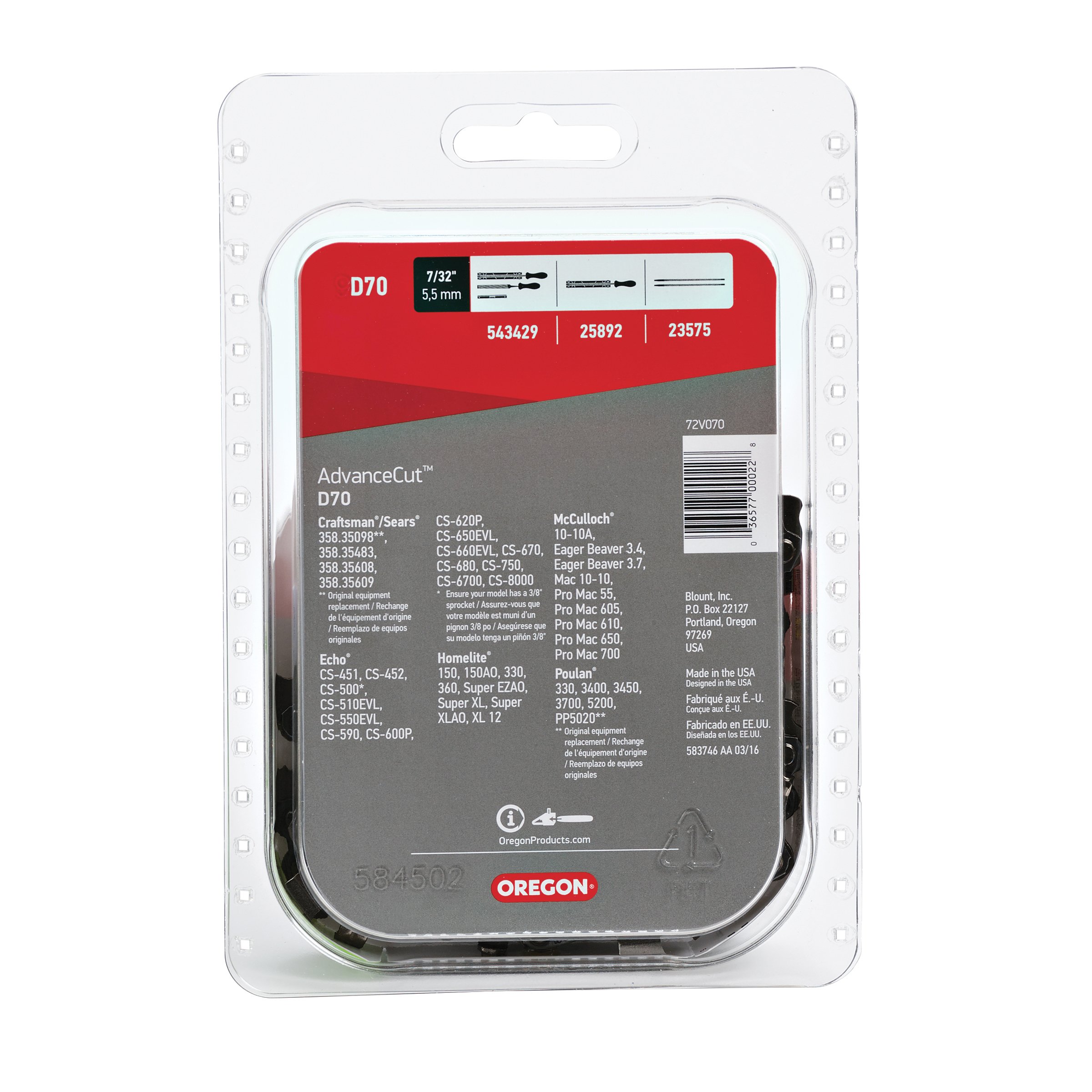Oregon D70 AdvanceCut Chainsaw Chain for 20-Inch Bar; Fits Echo CS600P ...