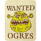 Silver Buffalo Shrek Wanted Ogres Sign 45" x 60" Fleece Throw, Soft and Cozy Blanket, 180 GSM