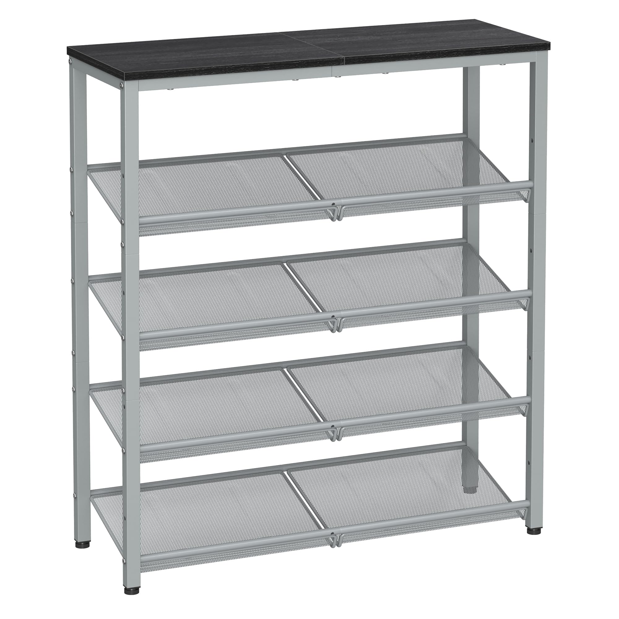 VASAGLE Shoe Rack for Entryway, 5-Tier Shoe Rack Organizer with Storage Shelves and Spacious Top, Freestanding, Adjustable, Industrial, Charcoal Grey and Metallic Silver ULBS038E22 Image