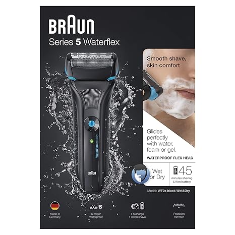 Braun Series 5 WaterFlex WF2s elektrischer Rasierer, Wet und Dry, wiederaufladbar und kabellos, schwarz