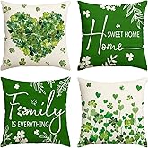 AVOIN colorlife ST Patricks Day Home Sweet Home Clovers Heart Throw Pillow Covers, 18 x 18 Inch Family is Everything Shamrock Decoration for Sofa Couch Set of 4