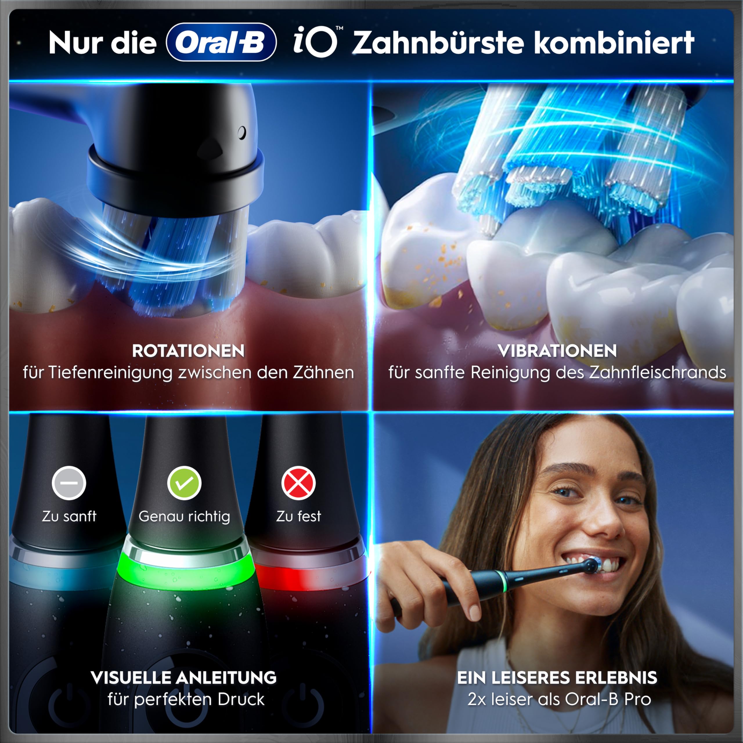Oral-B iO Series 10 Elektrische Zahnbürste — Electric Toothbrush, Inkl. 3 Aufsteckbürsten, iOSense, Lade-Reise-Etui — 7 Putzmodi für Zahnpflege, Zahnbürste Elektrisch, Designed by Braun, Schwarz 5