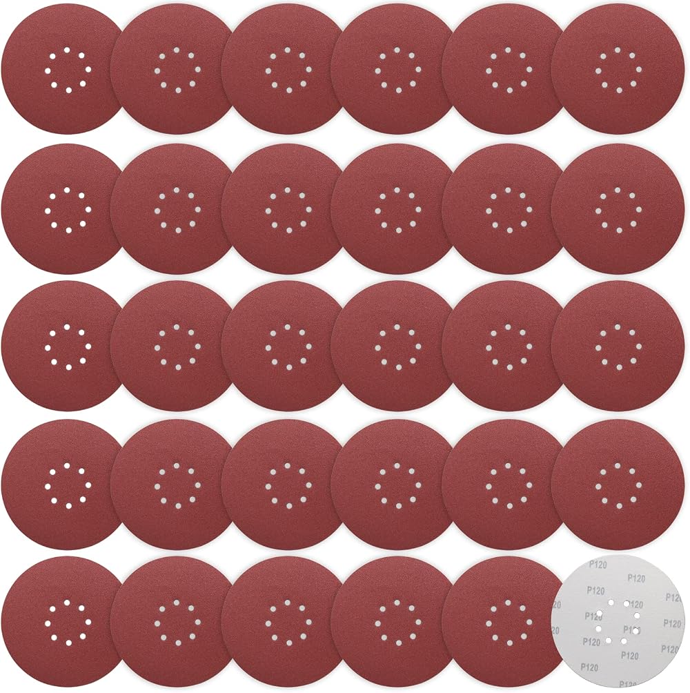 STE BRUAM 225mm Sanding Discs 120 Grit 30 Count 9 Inch 8-Hole Hook Loop
