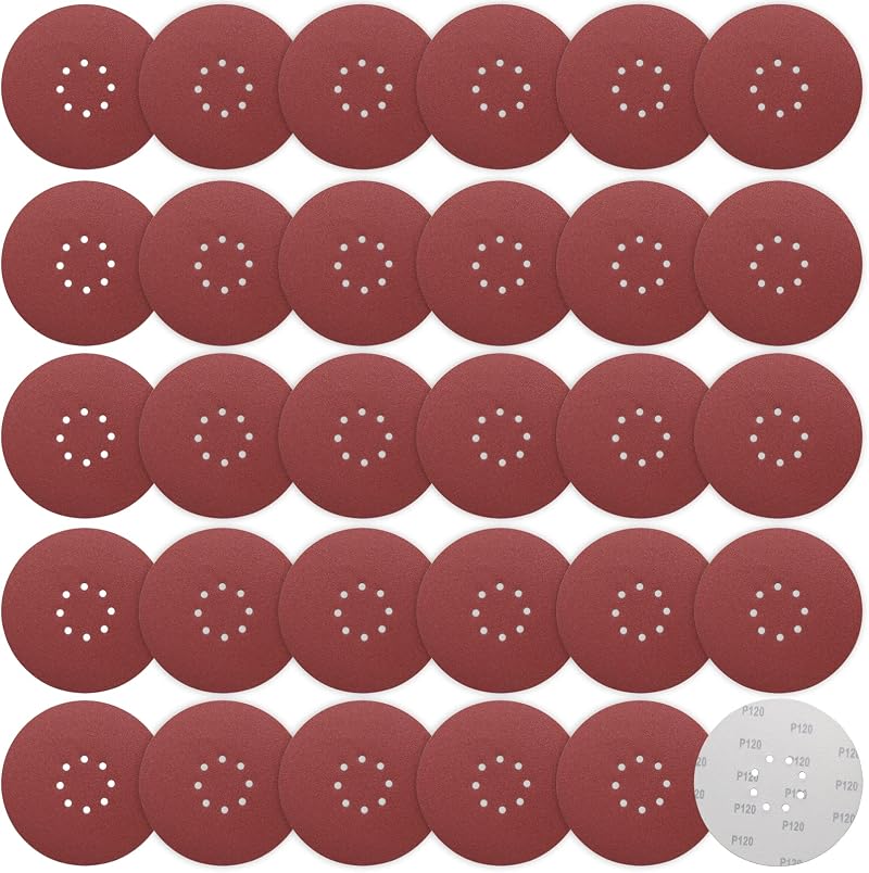 STE BRUAM 225mm Sanding Discs 120 Grit 30 Count 9 Inch 8-Hole Hook Loop