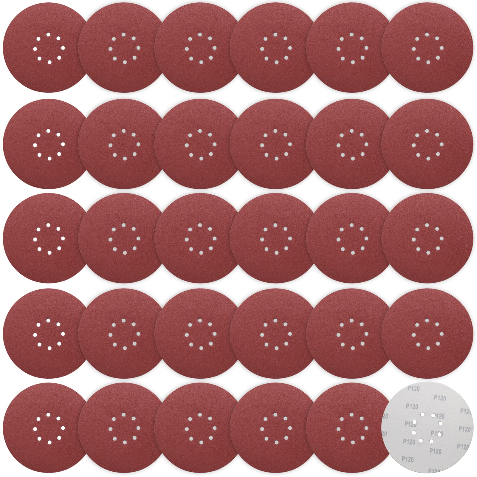 STEBRUAM 225mm Sanding Discs 120 Grit 30 Count, 9 Inch 8-Hole Sandpaper Hook and Loop Orbital Drywall Sander Sanding Pads