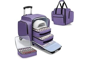 BAFASO Rolling Nail Polish Organizer Holds 144 Bottles, Nail Polish Case with a Detachable Dolly and 3 Removable Cases (Patented Design), Purple