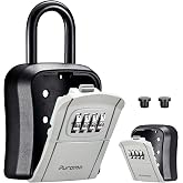 Puroma Key Lock Box Outdoor 4 Digit Code Combination Lockbox House, 1 Gray | For Contractors Guest Realtor Storage Keys, Portable, Home Wall Mount, Resettable, Combination, Weatherproof, High-capacity