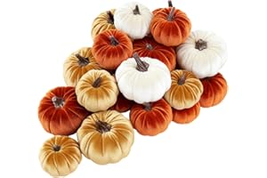 ShellKingdom Artificial Pumpkin for Decoration, Velvet Fall Pumpkin for Halloween Home Thanksgiving Party Fall Farmhouse Harvest Decoration, 12 PCS (Fall Color, 2 Sizes)