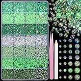 22000 Pcs Green Flatback Pearls and Rhinestones for Crafting, Resin Rhinestones Gems Pearls for Bedazzling, Mixed Size 3-6mm Half Pearl Gems for Nails Face Eyes Makeup Bottles Shoes DIY Crafts