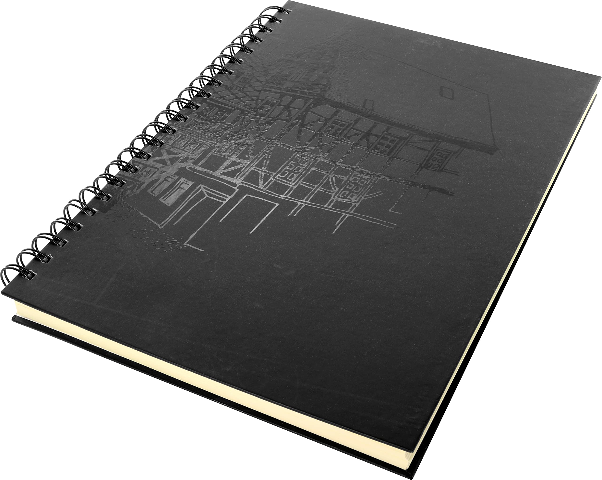 Wire-o K-5576 Sketchbook Kangaro A4 Blank Hard Cover Black with Print 140 g Cream Paper
