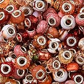BERMRO 100pcs Large European Hole Beads Brown Round Iridescent Acrylic Bead Fairy Wand Garden Beads for DIY Crafting Necklace Bracelet Jewelry Making Keychain (Brown)