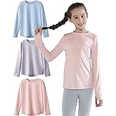 3 Pack Youth Girls Long Sleeve Shirts Active Dry Fit Athletic Performance Clothes Kids Teens Tees with Thumbholes