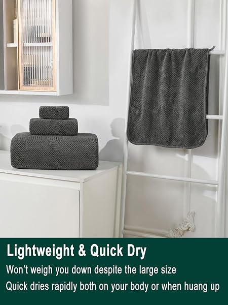 BXRBXR LARGE BATH TOWELS SET 6 PIECE, 2 BATHROOM TOWELS 30X60 INCHES, 2 HAND TOWELS, 2 WASHCLOTHS, SOFT ABSORBENT QUICK DRY MICROFIBER TOWELS FOR BATHROOM BEACH POOL GYM SPA, CHARCOAL GREY