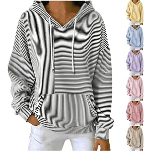 Womens Striped Oversized Hoodies Pullover Sweatshirts Casual Fall Clothes | Womens Hoodies Pullover,Fleece Pullover Women,Cas