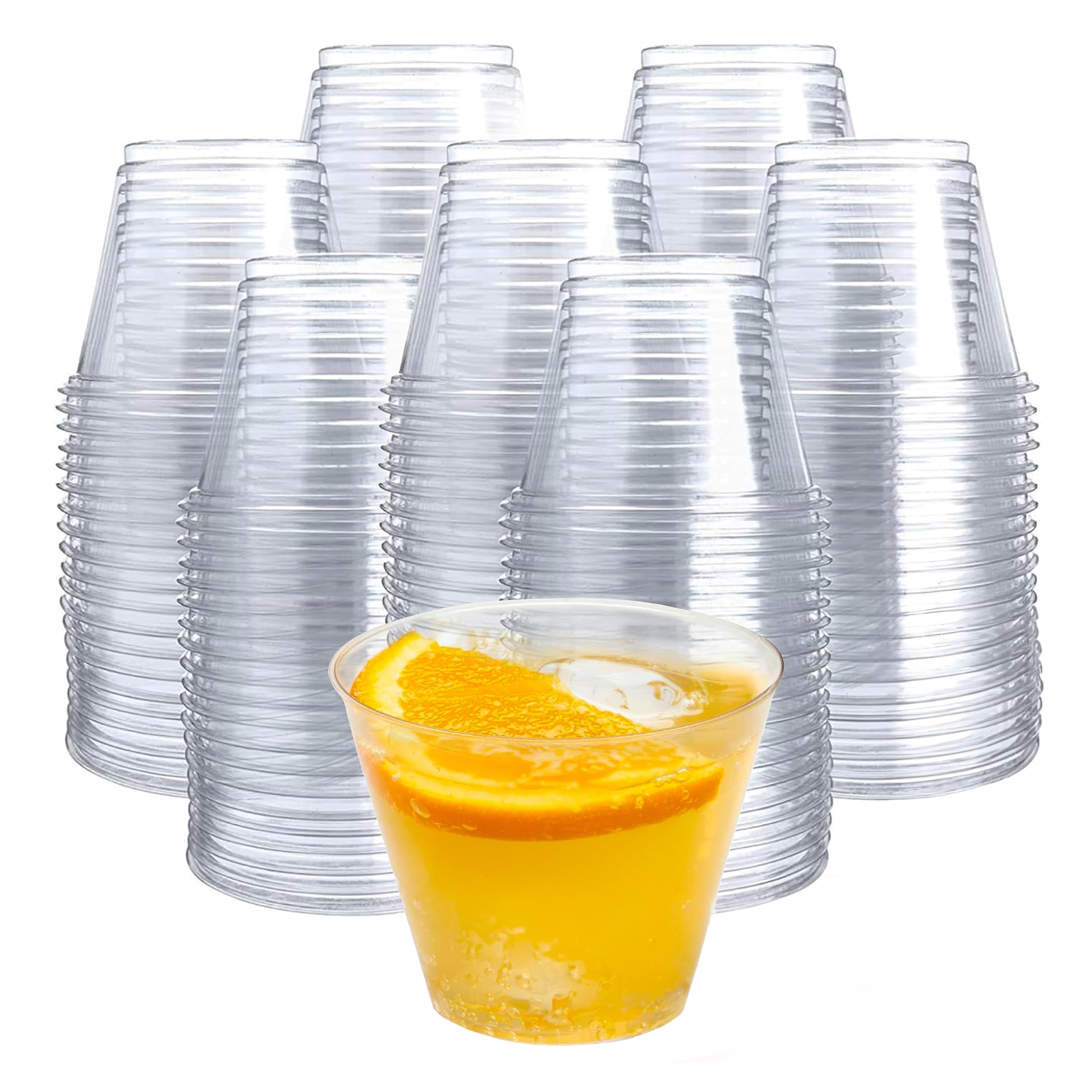 Photo 1 of Prestee   9oz Clear Plastic Cups - Durable Disposable Plastic Wine Glasses for Party, Weddings, and Catering - Small Drinking Glasses for Cocktails and Beverages - Heavy-Duty Fruit Punch Cups