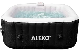 ALEKO Inflatable Hot Tub Spa with 1200W Heater & 130 Bubble Jets - Portable Hot Tub with Digital Controls, Filter Pump & Cover - Black & White, 160 Gal - 4 Person (Square)