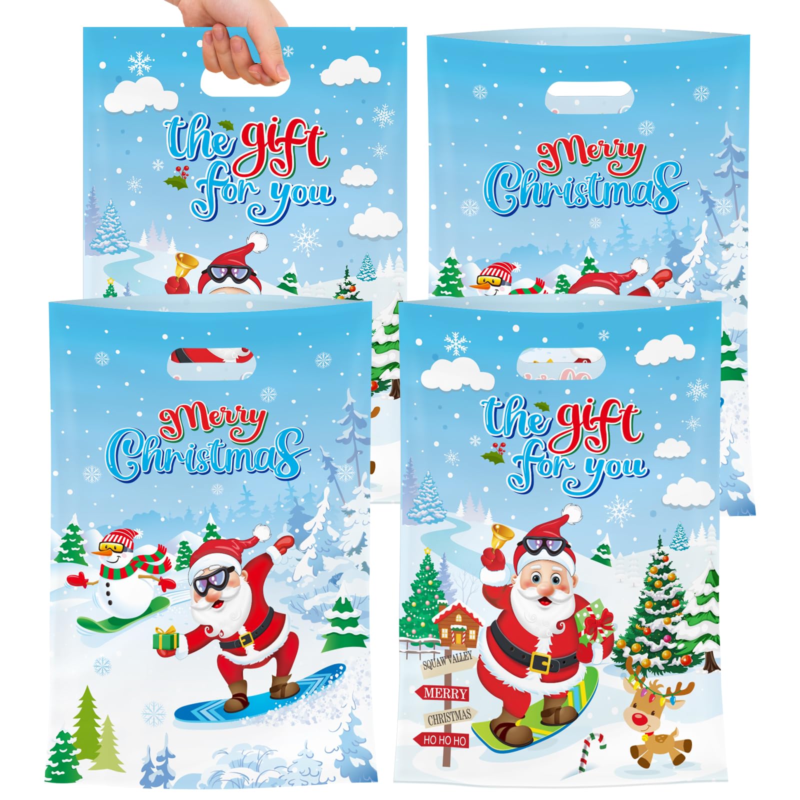 Photo 1 of 40 Pcs Merry Christmas Gift Bags with Handles - Winter Xmas Treat Bags for Kids, Cool Santa Claus Plastic Small Candy Goody Goodie Snack Bags Bulk for Christmas Party Decorations Supplies Favors