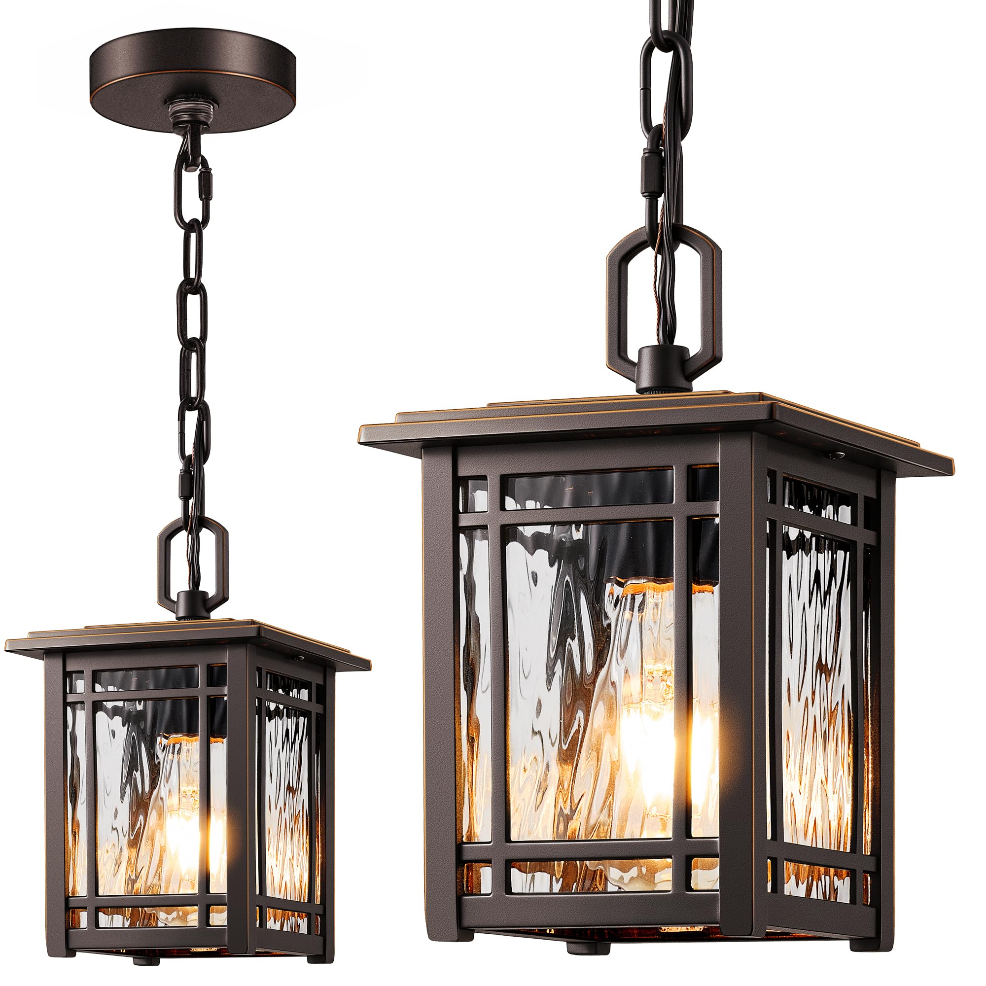 Photo 1 of OPAXIS Modern Hanging Light Fixtures, Oil Rubbed Bronze Outdoor Pendant Lights for Porch, Anti-Rust Hanging Porch Lantern with Adjustable Chain, Outside Chandelier Light for Gazebo, Eaves, Entrance
