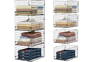Yociyoga 4-Tier Stackable Closet Organizers and Storage Shelves, Foldable Closet Shelf Organizer System, Stackable Storage Bins Drawers for Closet Organizer System, Black(Patent Pending)