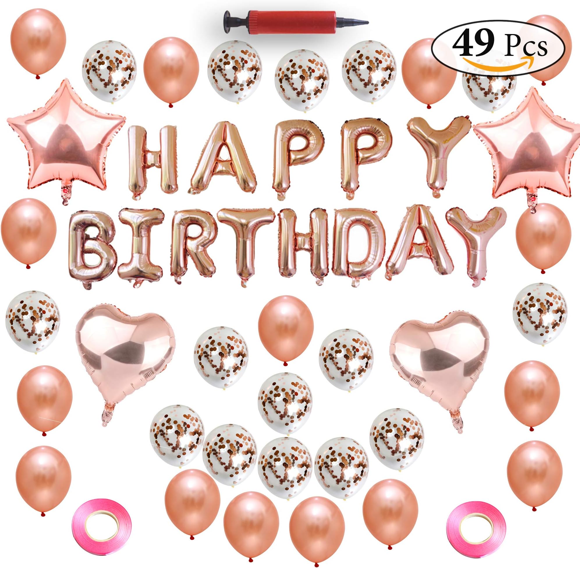 Happy Birthday Decorations I 2020 Rose Gold Pre-Filled Confetti Balloon Birthday Party Decorations 49 Pcs Set I Birthday Celebration I Party Supplies