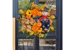 VOFULY Fall Wreath for Front Door,Harvest Festival Wreath,Thanksgiving Wreath, Scarecrow Wreath with Pumpkin,Maple Leaves,Fall Porch Decor,Farmhouse Decor Indoor outdoor-20inch