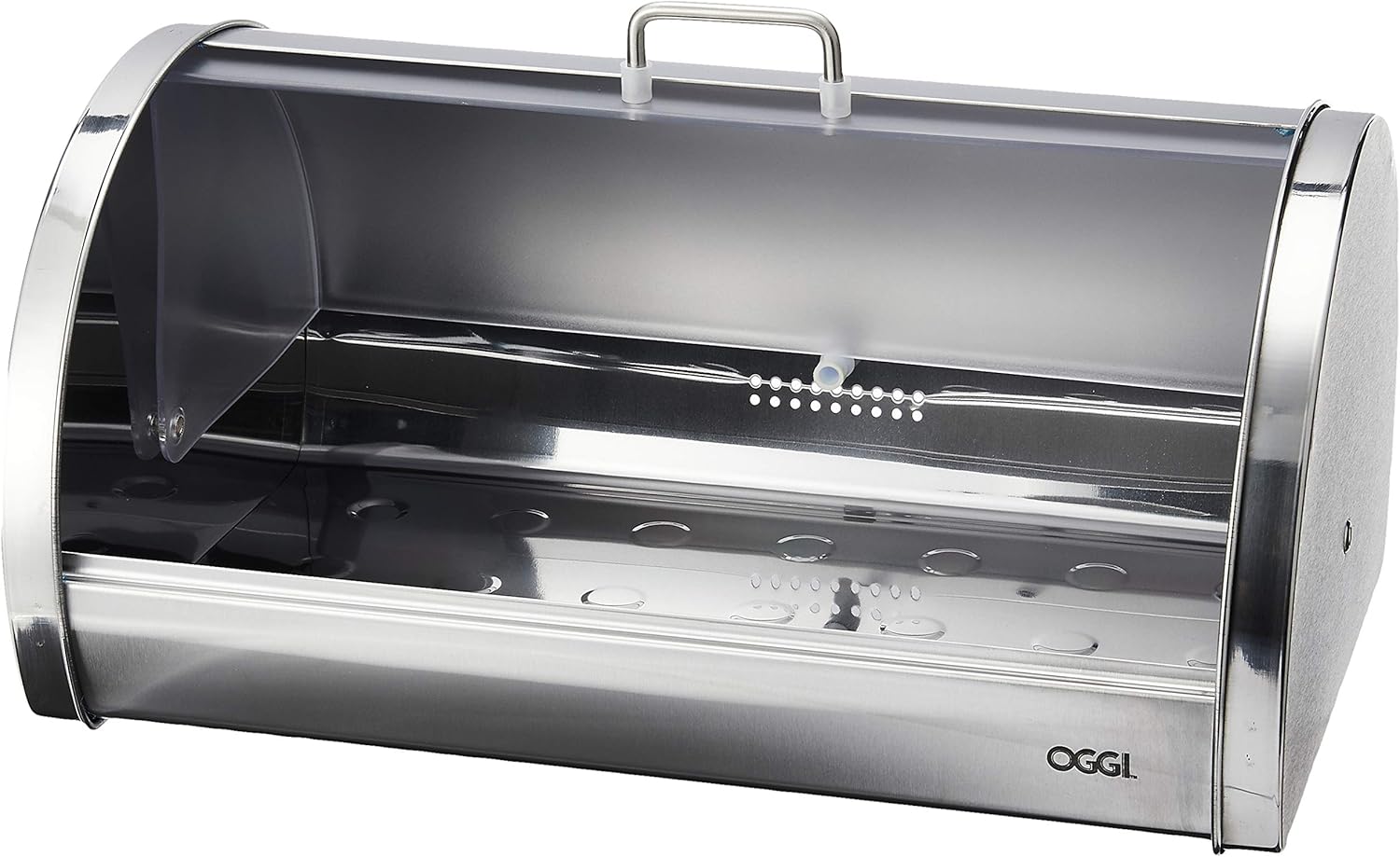 Oggi Stainless Steel Roll Top Bread Box with Tempered Glass Lid