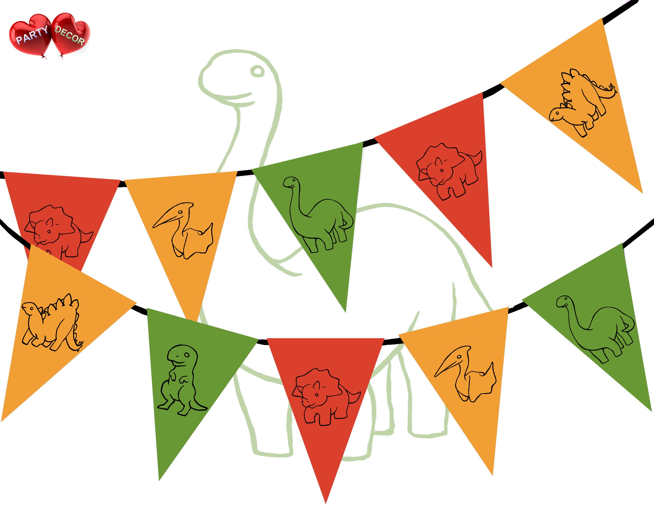 PARTY DECOR Jurassic Collection - Dinosaurs Cute Dinosaur Baby Dino Theme Assorted Bunting Banner 15 Flags For Guaranteed Stylish Amazing party decoration