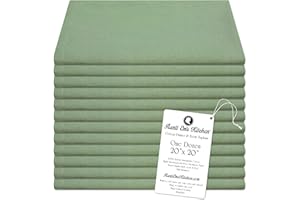 Aunti Em's Kitchen Sage Green Cotton Napkins Cloth 20 x 20 Oversized 100% Natural Bulk Linens for Dinner, Events, Weddings, Set of 12
