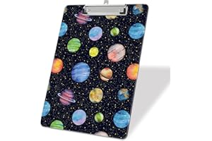 ZAXMEY Plastic A4 Clipboards, Cute Clip Board Stardard Letter Size 9 x 12.5 in, Office Decorative for Students Women Men and Kids, Planet