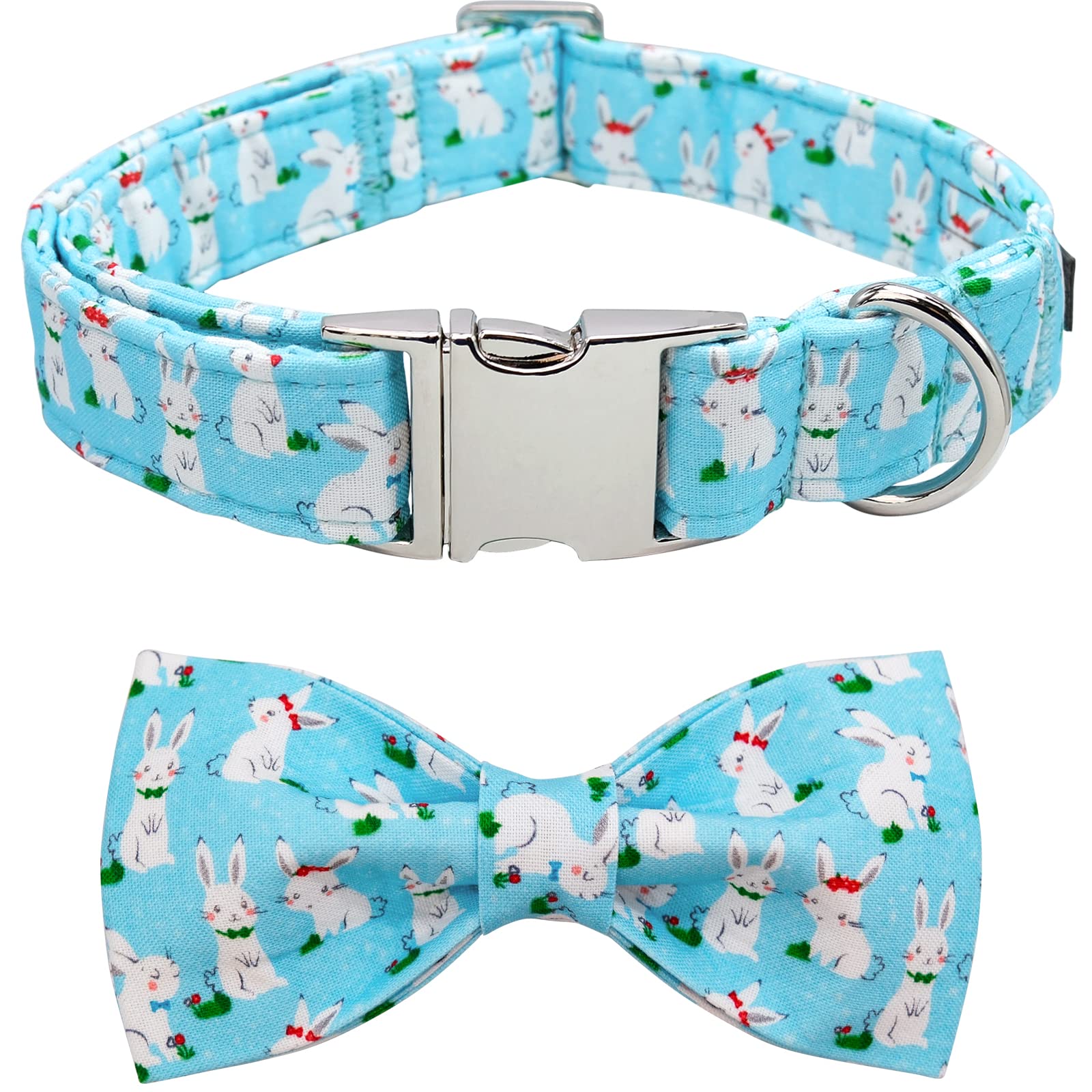 Lionet Paws Cotton Dog Collar with Bowtie, Durable and Adjustable Rabbit Bow Tie Collar for X-Small Dogs Girl Boy, Neck 20-30cm