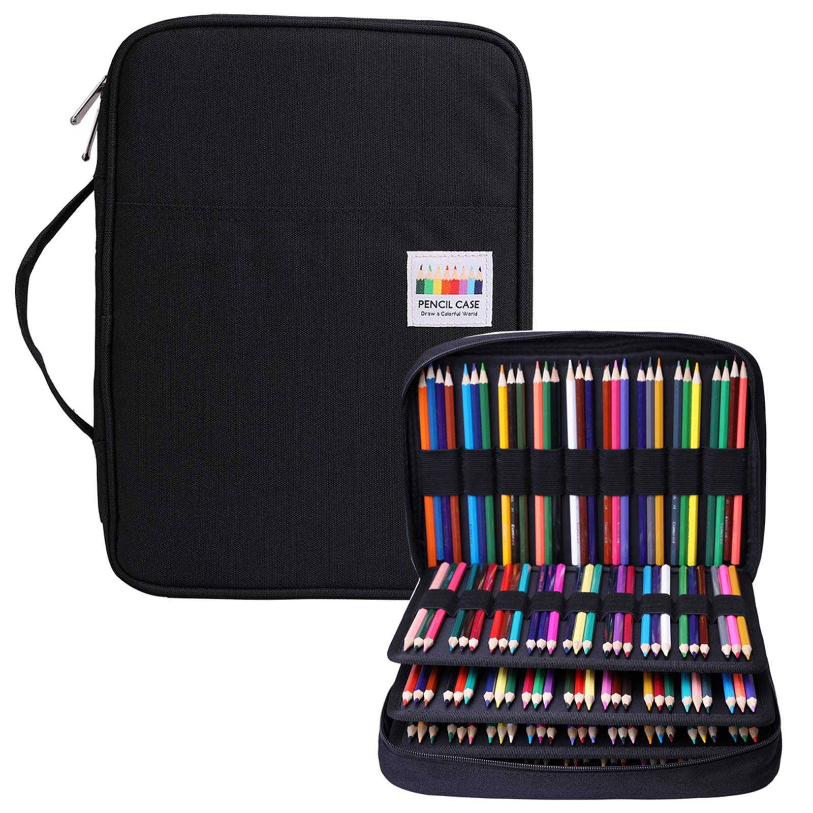 BOMKEE Drawing Pencil Case 220 Slots Colored Pen Organizer Bag Portable Handy Painting Storage Stationery Pouch Waterproof Multilayer Gel Pens Watercolor Pencils Holder for Adults (Black)