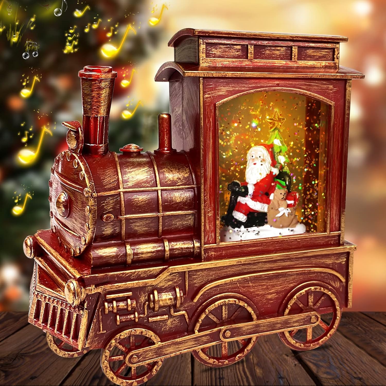 Snow Globes - Musical Lighted Christmas Train Snow Globe Lantern Decor, Santa Claus Bear 8 Songs Timer USB or Battery Operated Xmas Water Lantern Glitter Snow Globe Christmas Decoration Home Indoor Birthday Gift