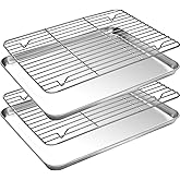 CEKEE Baking Sheet and Cooling Rack Set, 4PCS Stainless Steel Cookie Sheets for Baking with Baking Rack, Non Toxic & Heavy Duty & Easy Clean Baking Pan Tray for Toaster Oven, Size 18 x 12 x 1 Inch